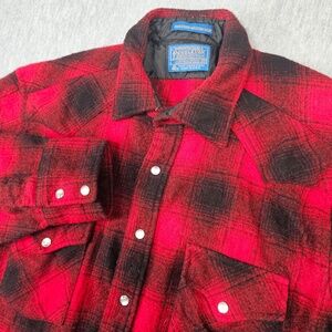 Vintage Pendleton Shirt Mens XL Buffalo Plaid Flannel Wool Pearl Snap Made USA